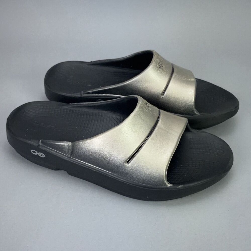 OOFOS Ooahh Luxe Recovery Slide Sandals Latte Unisex Comfort Slides M5 W7 EU 38